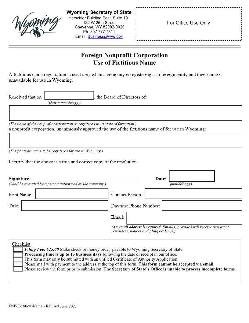 Use Of Fictitious Name | Pdf Fpdf Docx | Wyoming