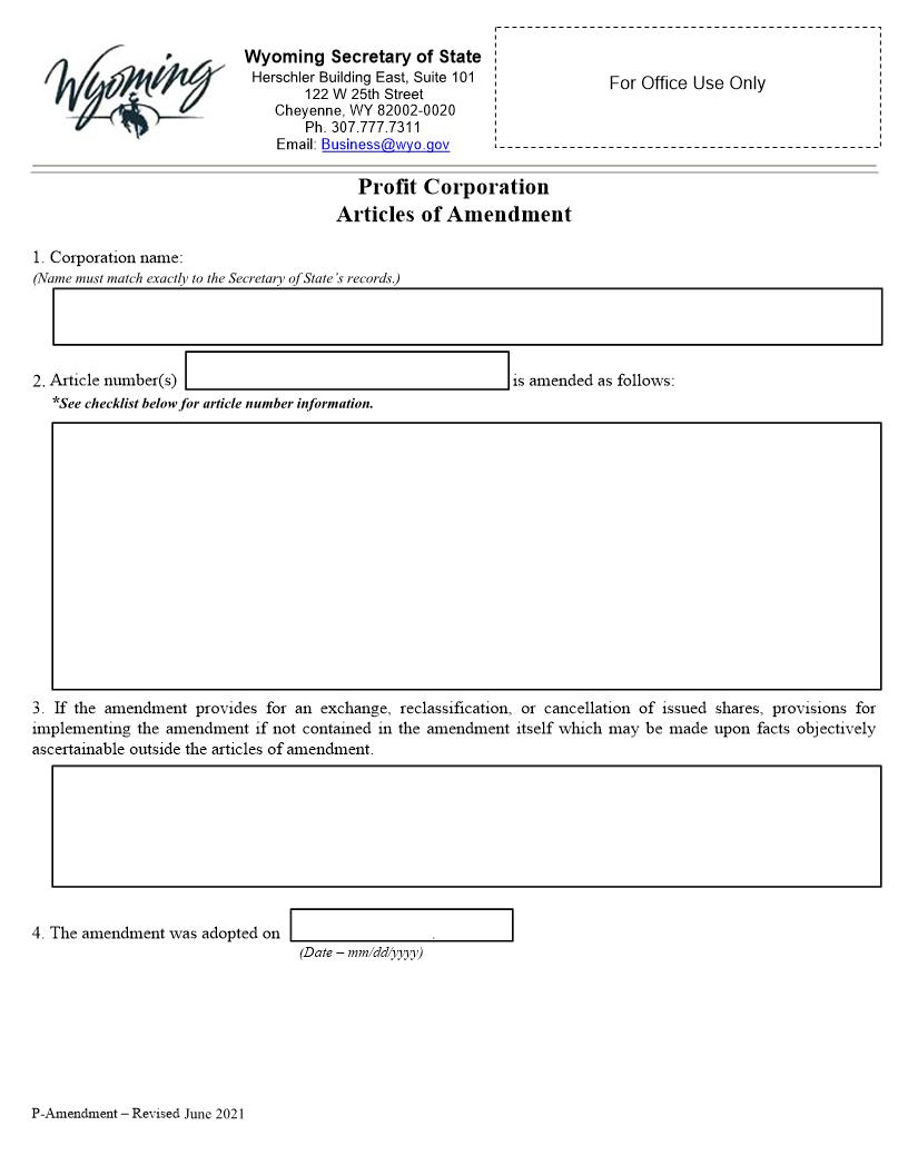 Articles Of Amendment | Pdf Fpdf Docx | Wyoming