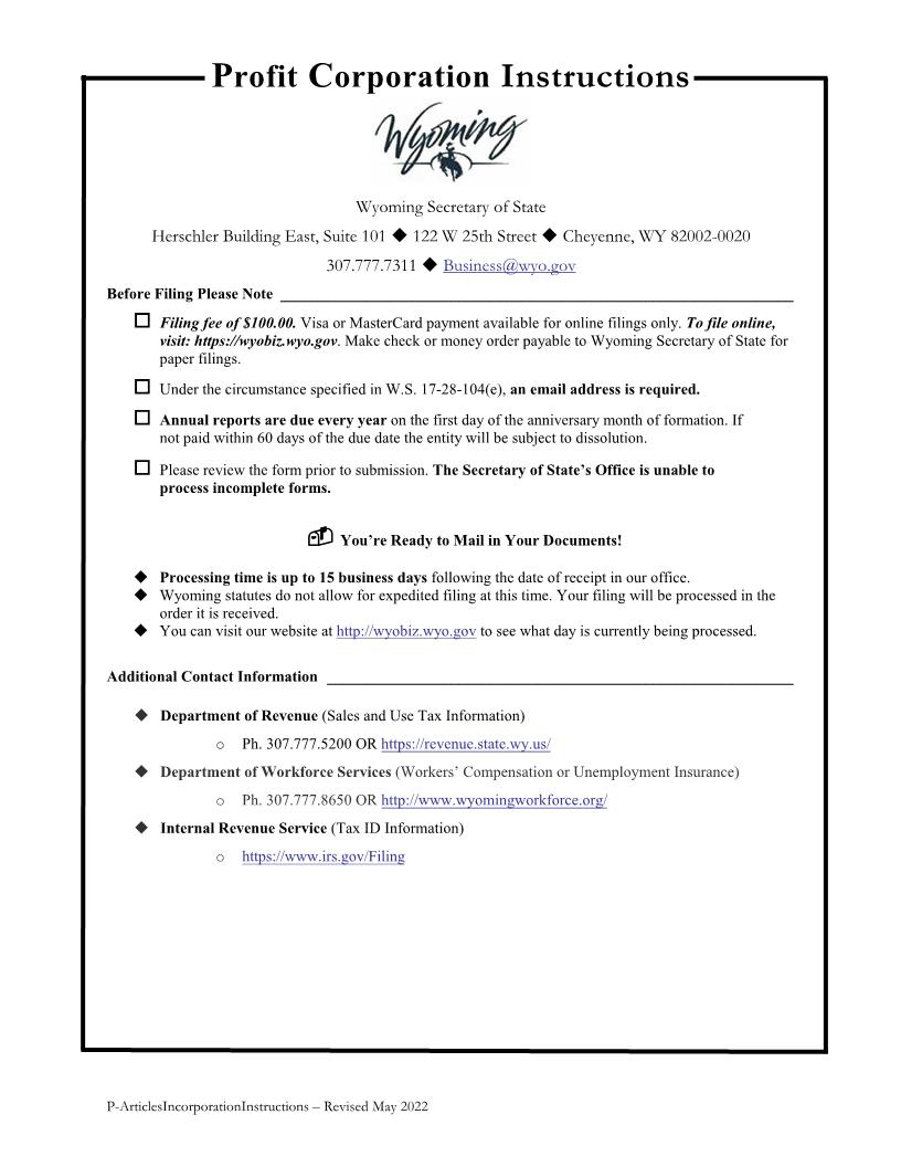 Articles Of Incorporation | Pdf Fpdf Docx | Wyoming