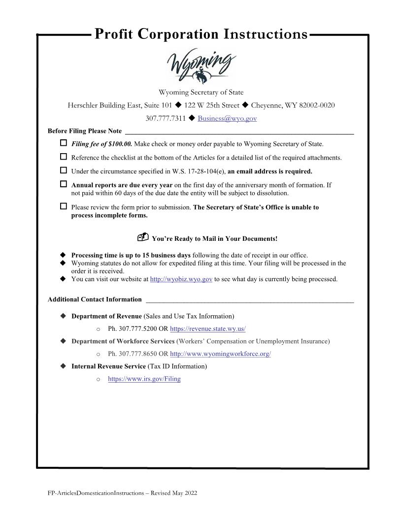 Articles Of Domestication | Pdf Fpdf Docx | Wyoming