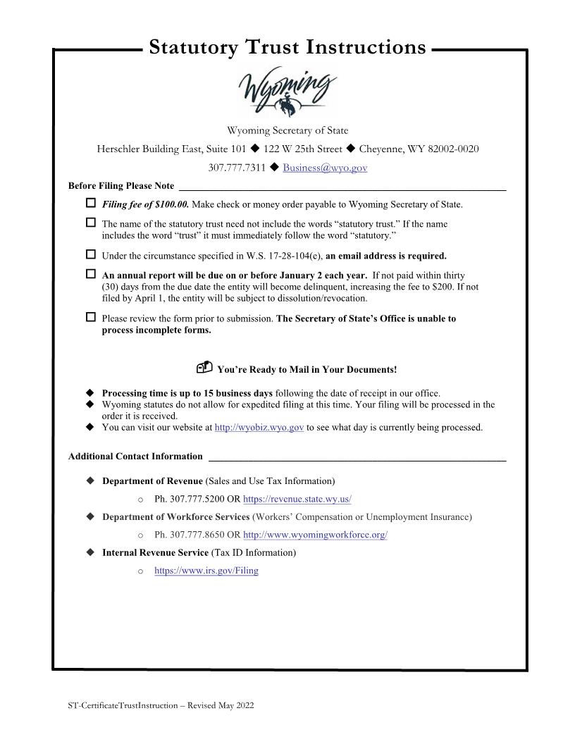 Certificate Of Trust | Pdf Fpdf Docx | Wyoming