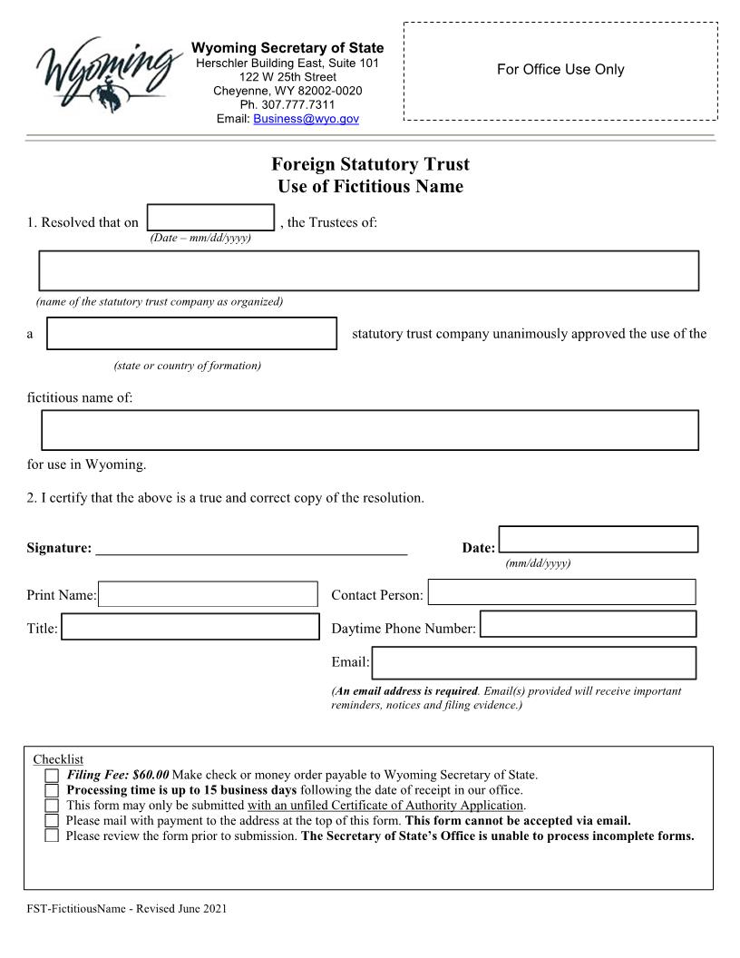 Use Of Fictitious Name | Pdf Fpdf Docx | Wyoming