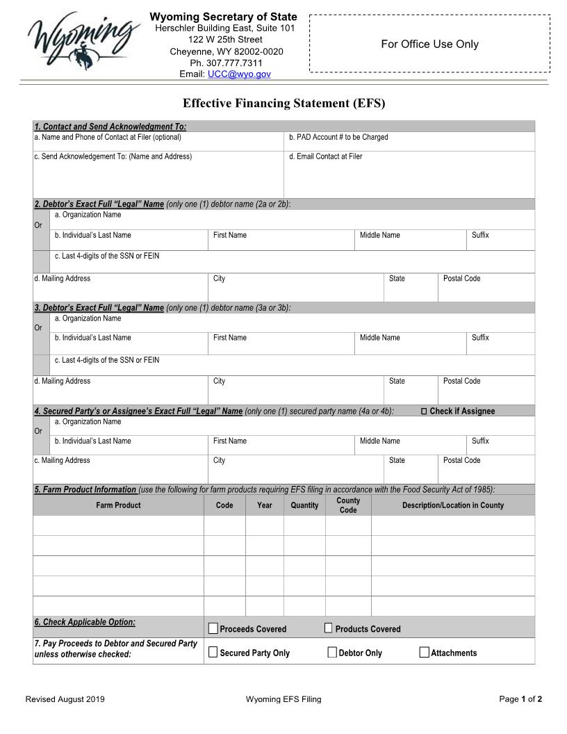 Effective Financing Statement | Pdf Fpdf Docx | Wyoming