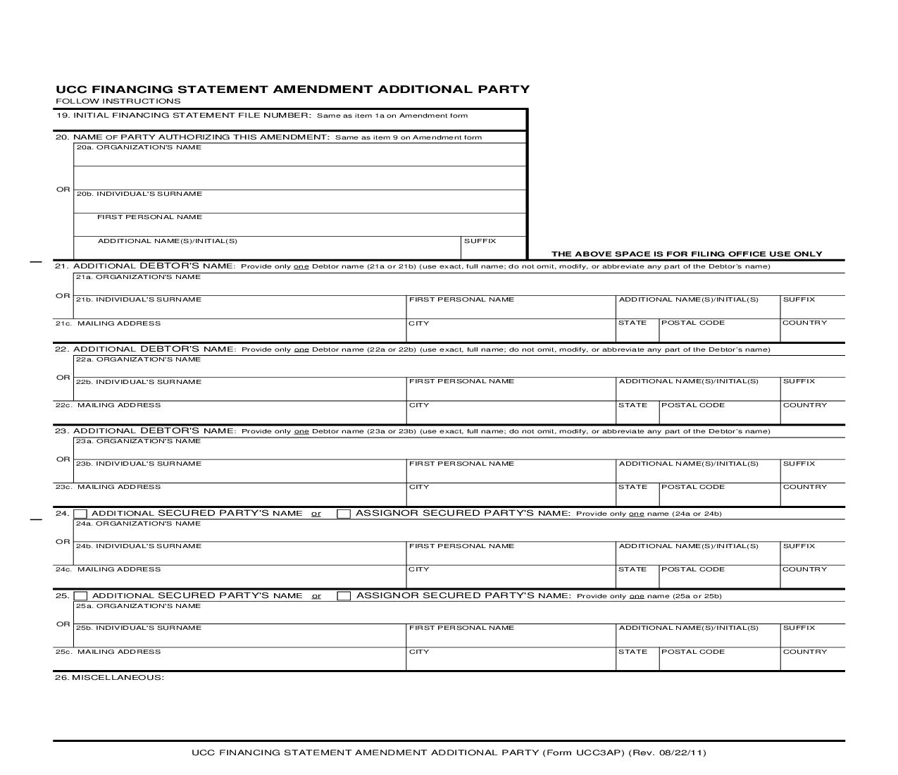 UCC Financing Statement Amendment Additional Party {UCC3AP} | Pdf Fpdf Doc Docx | Wyoming