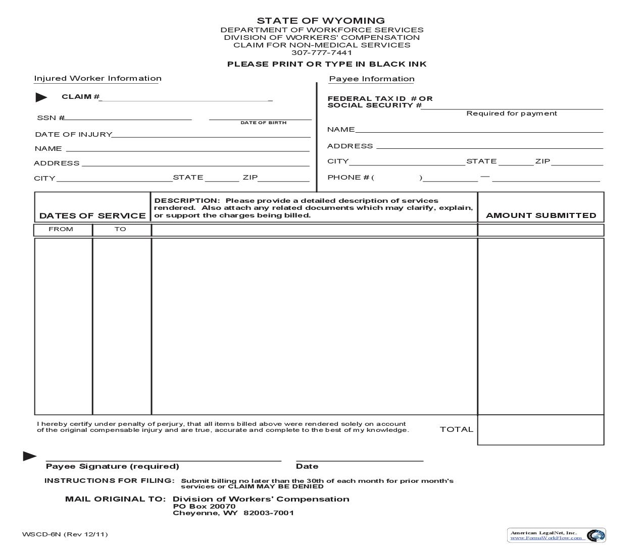 Claim For Non Medical Services {WSCD-6N} | Pdf Fpdf Doc Docx | Wyoming