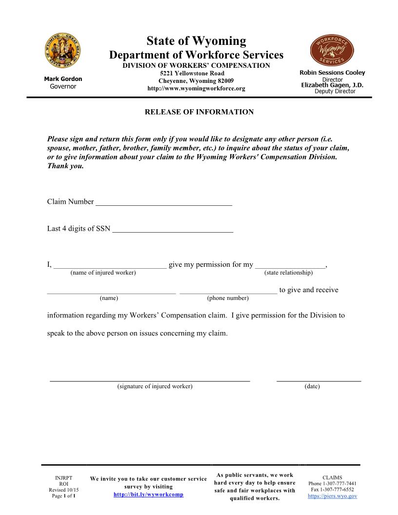 Release Of Information | Pdf Fpdf Docx | Wyoming